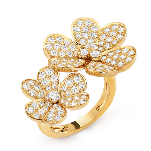 Van Cleef & Arpels/梵克雅寶 經(jīng)典Frivole系列 18k金黃金鑲嵌鉆石滿鉆2三瓣花朵開口戒指指環(huán)VCARP0J800