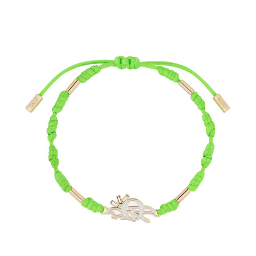 DIOR/迪奧 22新款CACTUS JACK聯(lián)名款 男士金色黃銅飾白色水晶標(biāo)志綠色棉質(zhì)編織繩手鐲B1559HOMMT_D017