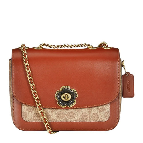 COACH/蔻馳MADISON系列女士拼色帆布/配皮經(jīng)典雙C字母徽標(biāo)山茶花單肩包斜挎包鏈條包女包 C0827B4NQ4