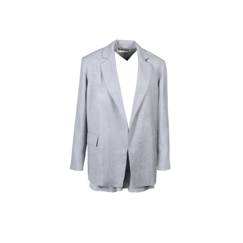 HUI/卉 女士休閑套裝20春夏新款灰藍色墊肩廓形西裝外套+短褲套裝