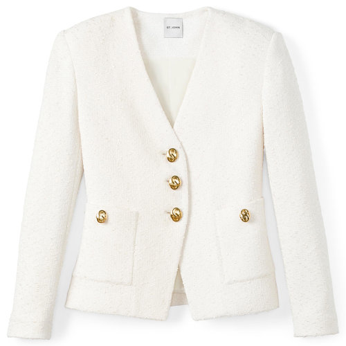 【21春夏新款】St. John/盛薔 白色收腰針織女士夾克K6130P2
