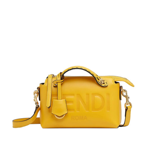 FENDI/芬迪 By The Way系列 女士迷你黃色皮革內(nèi)部拉鏈口袋鍍鈀飾面金屬配飾配可拆卸肩帶斜跨單肩手提波士頓包8BL145AC9LF192E
