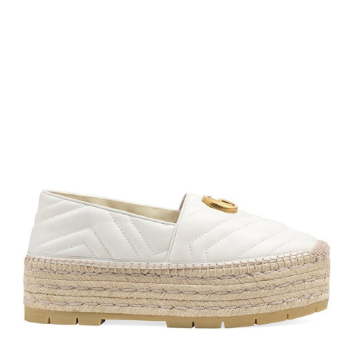 GUCCI/古馳 女士經(jīng)典皮革雙GG徽標(biāo)厚底草編鞋增高漁夫鞋松糕鞋女鞋 551884-KO00多色可選