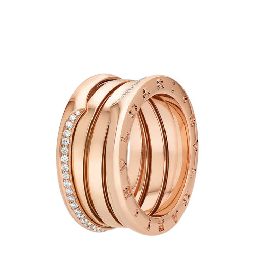 BVLGARI/寶格麗 22春夏新款B.ZERO1系列 18K金玫瑰金半密鑲鉆徽標(biāo)烙印彈簧戒指358971