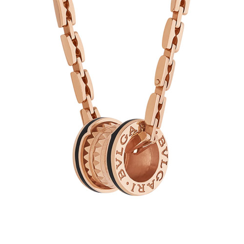 BVLGARI/寶格麗 B.ZERO1系列 18K金玫瑰金黑色陶瓷螺旋鉚釘?shù)鯄嬳?xiàng)鏈358224