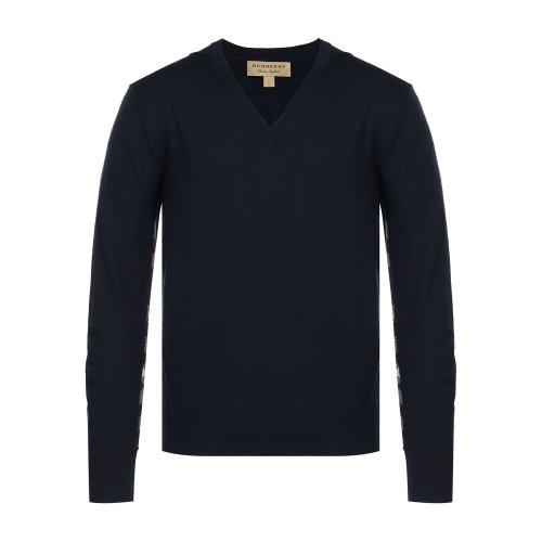 衛(wèi)衣針織 BURBERRY/博柏利 burberry服裝 男士針織衫/毛衣 羊毛V領深藍男士羊毛衫 瑕疵特賣（陳列痕跡，不影響使用）