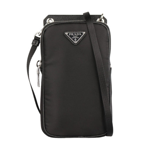 PRADA/普拉達(dá) 男女同款 黑色尼龍時(shí)尚手機(jī)包單肩包 2ZT012-2DMI-F0002