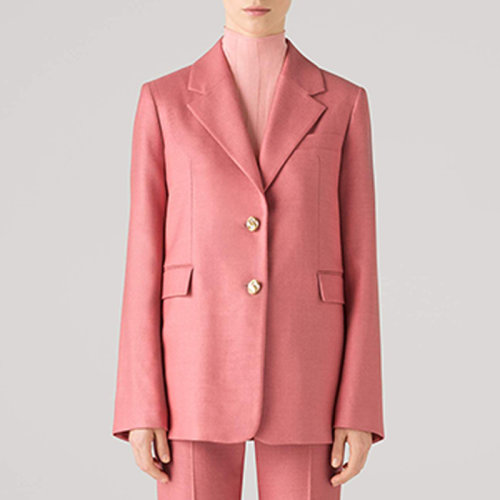 St.John/盛薔21早秋粉色羊毛蠶絲寬松翻領女士西服外套K614C02
