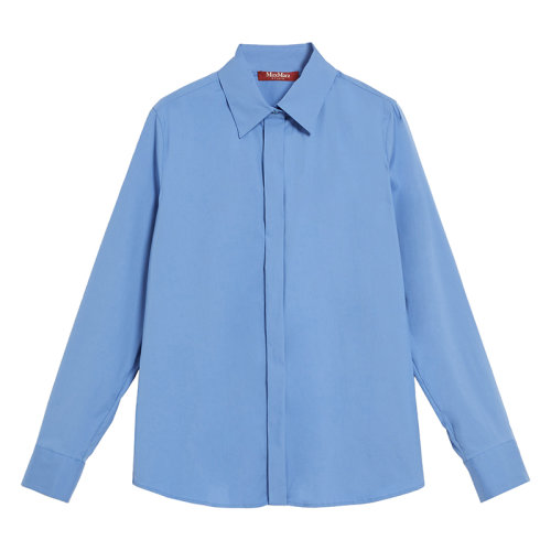 MaxMara/麥絲瑪拉 22年秋冬新款 ORAFO系列 女士天空藍色印花棉質尖領襯衫6116022906004