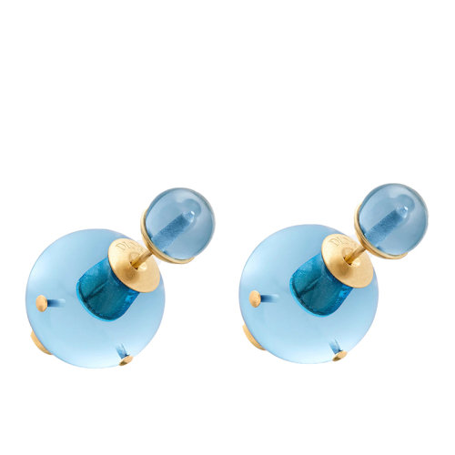 Dior/迪奧 22春夏新款TRIBALES系列 女士金色飾面金屬淡藍(lán)色透明樹(shù)脂珠飾耳環(huán)E1869TRIPL_D308