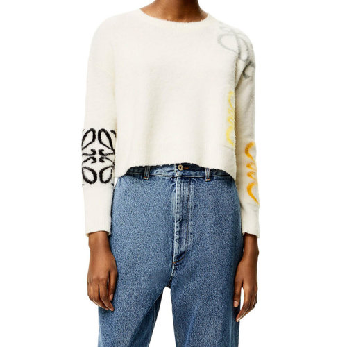 LOEWE/羅意威 22年秋冬新款 女士軟白色拉絨羊毛提花LOGO圓領(lǐng)毛衣S359Y14KAN-1952