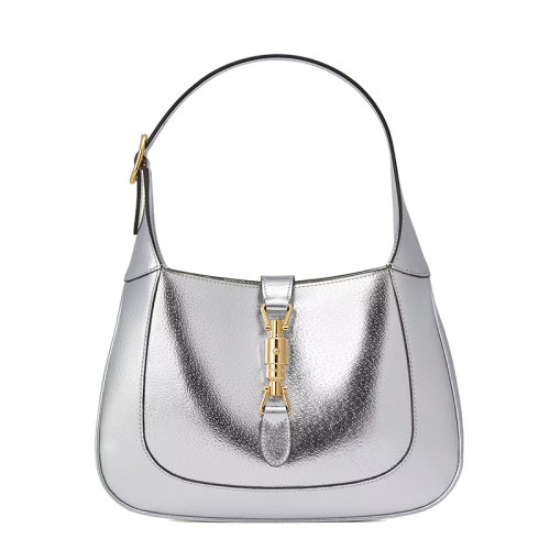 GUCCI/古馳 2022年新款 Jackie 1961系列 女士小號銀色皮革金屬飾面金扣單肩斜挎腋下包手提包6367091TR0G8106