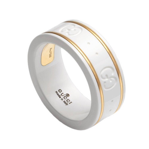 GUCCI/古馳 Icon系列 經(jīng)典款男女通用飾有18K金黃金細(xì)節(jié)白色氧化鋯刻有雙G圖案的戒指 325964J85V58062