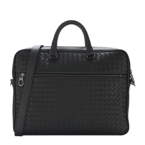Bottega Veneta/葆蝶家 男士黑色小羊皮編織面拉鏈開合小號(hào)手提包公文包單肩包斜挎包男包 516110-V4651-1000
