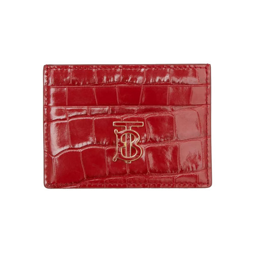 BURBERRY/博柏利 22新款 女士胭脂紅色鱷魚紋路壓紋皮革卡包80592051