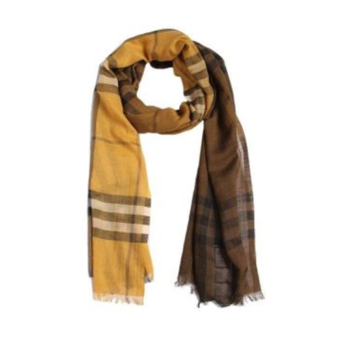 BURBERRY/博柏利 女士黃色羊毛拼色圍巾圍脖 3931696