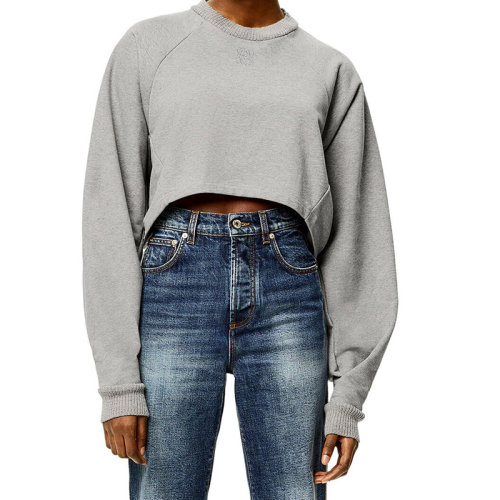 LOEWE/羅意威 22年秋冬新款 女士灰色混色棉質(zhì)抓絨圓領蝙蝠袖無帽衛(wèi)衣S359Y24X13-1440