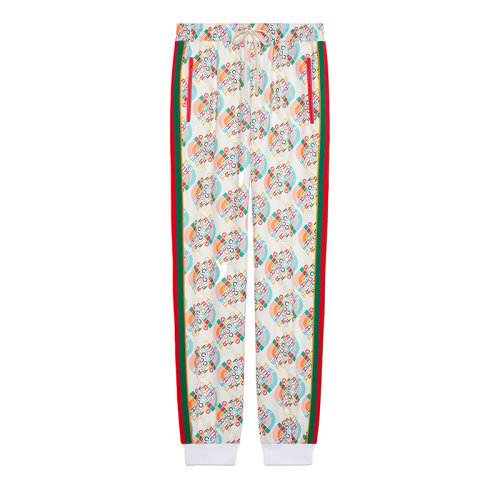 GUCCI/古馳 22秋冬款 The North Face聯(lián)名系列 女士多色滌綸/棉混紡飾有彩色印花LOGO圖案彈性袖口針織長(zhǎng)褲?673979XJDVH9275