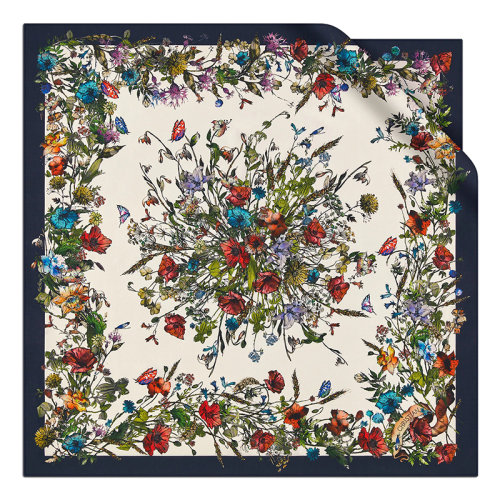 DIOR/迪奧新款 女士海軍藍色斜紋真絲千葉印花方巾15MIF090I611_C545