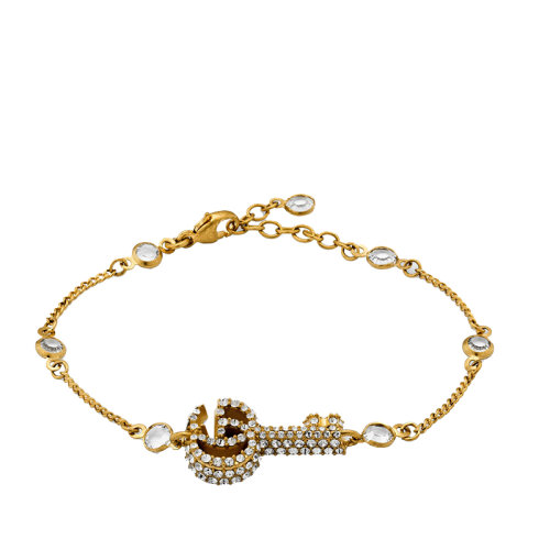 GUCCI/古馳  金色金屬水晶雙G圖案手鏈645623J1D508062