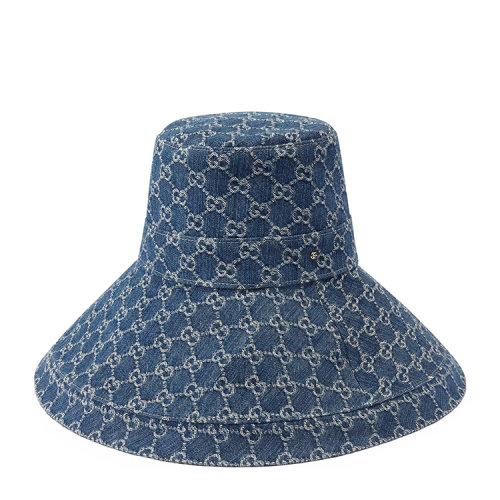GUCCI/古馳 女士藍(lán)色水洗牛仔布寬檐帽 6319583HAAH4900