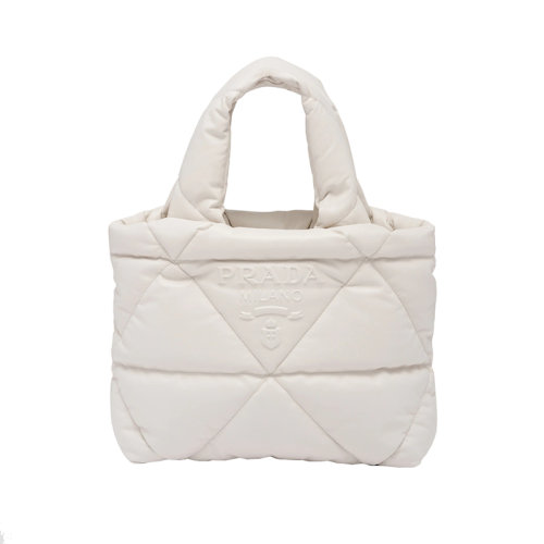 PRADA/普拉達(dá) 22新款 女士白色絎縫納帕皮革拆卸調(diào)節(jié)肩帶金屬飾品字母徽標(biāo)手提斜挎托特包1BG434_2DYI_F0009_V_XAO