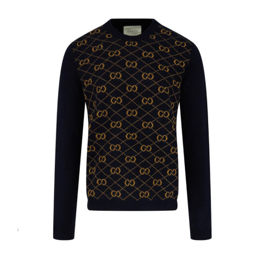 GUCCI/古馳 男裝 服裝 深雙G圖案圓領(lǐng)男士針織衫/毛衣