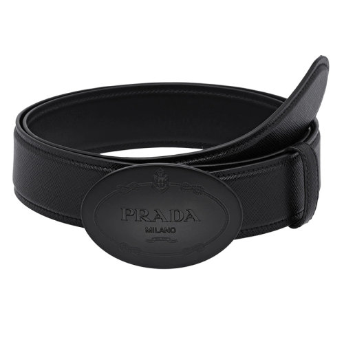 PRADA/普拉達(dá)  男士黑色摩洛哥皮革和徽標(biāo)的金屬扣腰帶35毫米2CM198_053_F0002