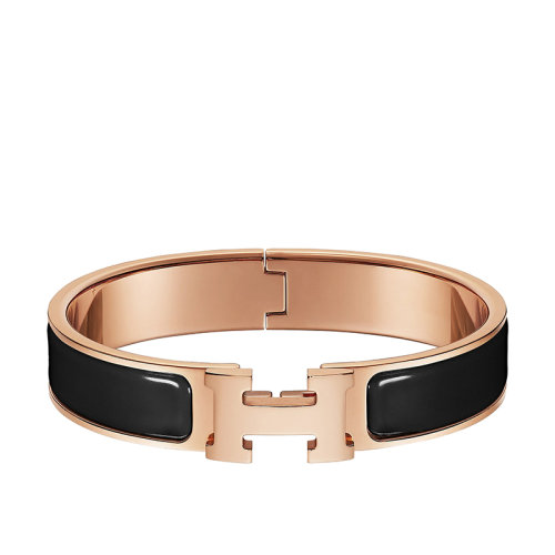 HERMES/愛(ài)馬仕 Clic H系列 黑色玫瑰金鍍金琺瑯手鐲手鏈H700001FO01