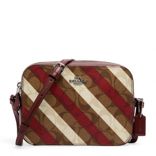 COACH/蔻馳 女士拼色PVC配皮時尚斜條紋裝飾斜挎包單肩包手提包女包 C1387SVOT8