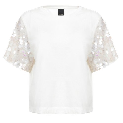 PINKO/品高 白色珠片裝飾女士短袖T恤