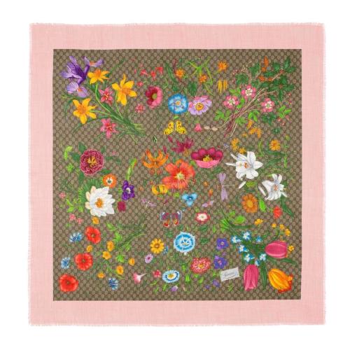  GUCCI古馳 22年秋冬 女士 GG花卉印花羊毛真絲混紡披肩 609318 3G165 9772