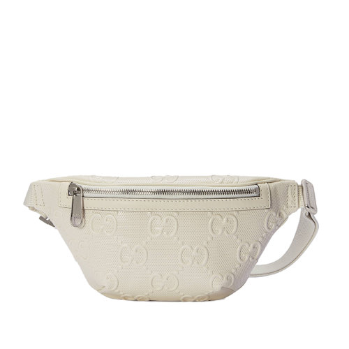 GUCCI/古馳 21新款GG embossé系列 男女同款白色雙G壓紋皮革斜挎包腰包6585821W3CN9022