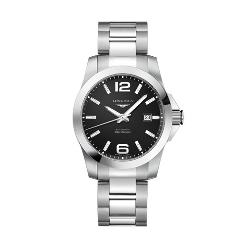 LONGINES/浪琴 康卡斯系列 自動(dòng)機(jī)械黑色表盤鋼鏈男表41毫米L3.777.4.58.6