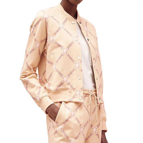 HERMES/愛馬仕 22年春夏新款 女士奶油白色純棉Grand Traalala印花抓絨飛行員夾克外套H2E4207DK5R34