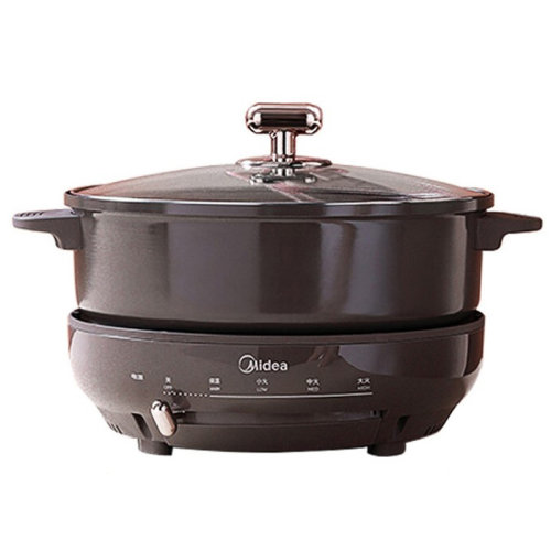 Midea/美的多用途鍋家用宿舍煮面4L大容量鴛鴦電火鍋多功能分體式可煎烤炒鍋電熱鍋DY26P402