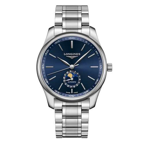 LONGINES/浪琴 名匠系列 自動機(jī)械表月相藍(lán)色表盤鋼鏈男表42毫米L2.919.4.92.6