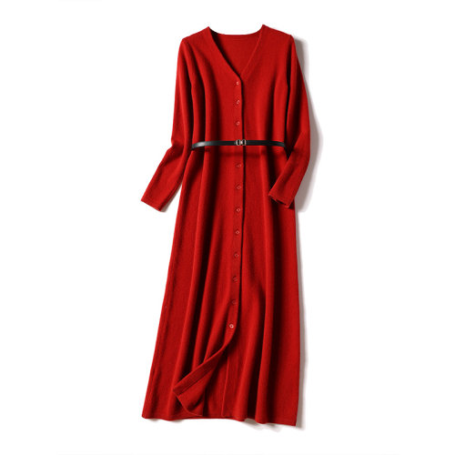 GeleiStory/GeleiStory 秋季新款羊毛加厚針織連衣裙v領(lǐng)秋冬復(fù)古赫本風(fēng)法式長裙 女士連衣裙