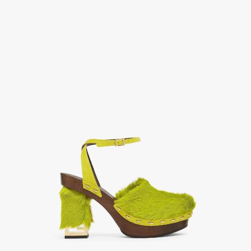  FENDI芬迪 22年秋冬 女士 高跟涼鞋 嫩芽綠色馬毛高跟木底鞋 8Z837_LJ2F1JG3
