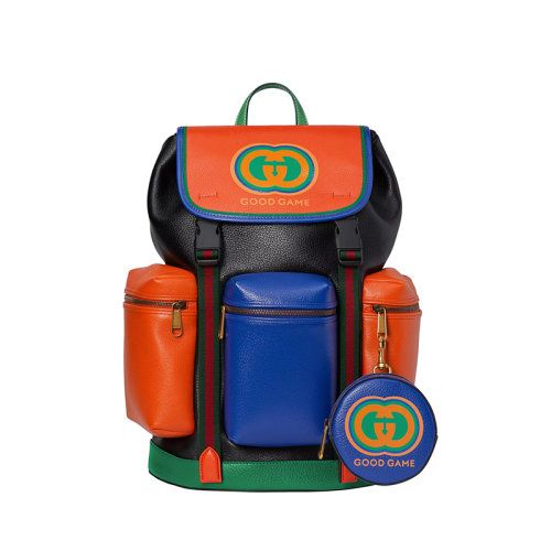 GUCCI/古馳 23春夏新款 Good Game系列 男士多色拼接皮革拉鏈拆卸小袋抽繩翻蓋搭扣開合雙肩背包721349AAA7S7556