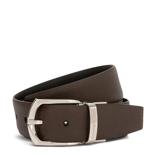 ERMENEGILDO ZEGNA/杰尼亞深棕色粒面小牛皮配黑色光滑小牛皮雙面皮帶 男士腰帶 小牛皮腰帶/皮帶男 BCAV1A-J0946F-TMN
