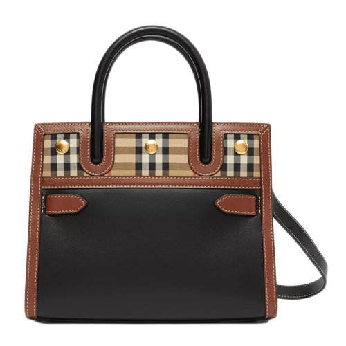 BURBERRY/博柏利 2020新款Title系列 迷你皮革拼Vintage格紋雙提柄泰爾勒手袋單肩手提包80252661