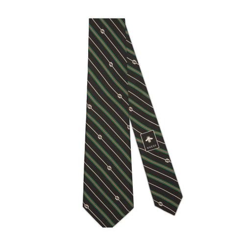  GUCCI古馳 22年秋冬 男士 飾互扣式雙G印花真絲領(lǐng)帶 714696 4EAAX 1066