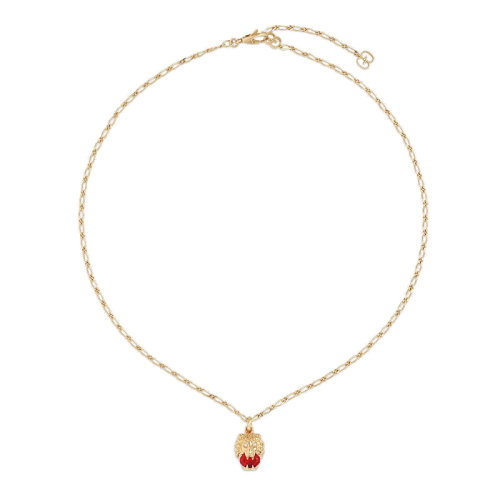 GUCCI/古馳 鑲鉆和火紅蛋白石18K金黃金獅頭吊墜項(xiàng)鏈 606641J5C308036