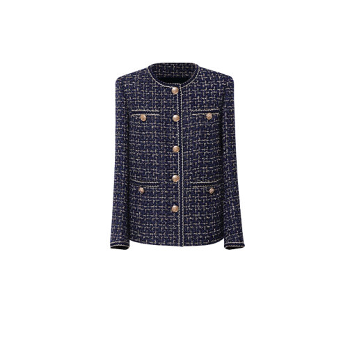 GeleiStory/GeleiStory 春秋新款時(shí)髦翻倍格子紋小香風(fēng)氣質(zhì)毛呢H型春季長(zhǎng)袖外套 女士夾克