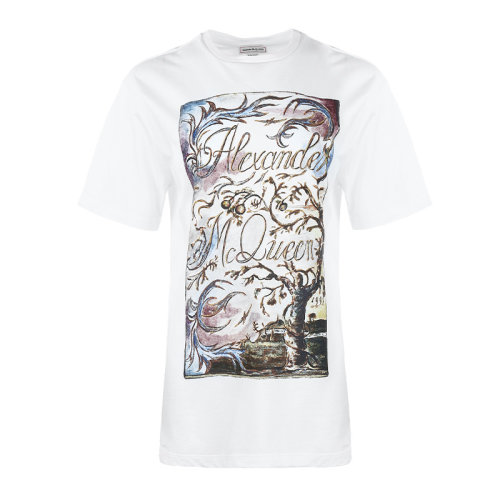 Alexander McQueen/亞歷山大麥昆22春夏潮流印花棉質寬松女士短袖T恤689074QZAE7