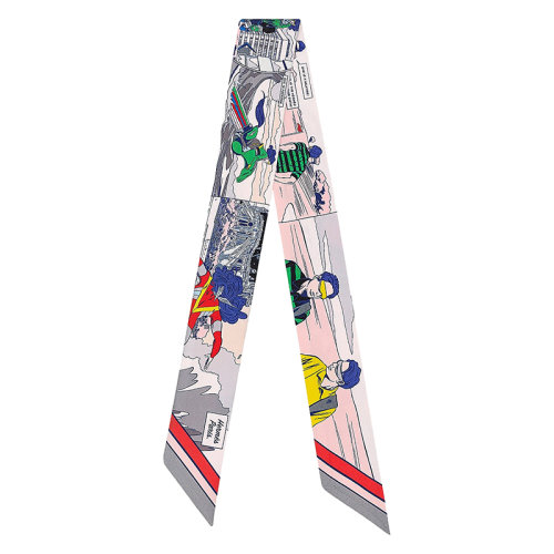 HERMES/愛(ài)馬仕 特里·哇 女士灰色/粉紅色/綠色真絲斜紋布絲巾H063463S05