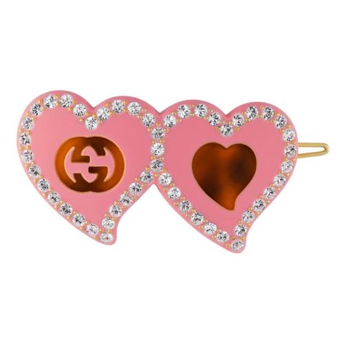  GUCCI古馳 22年秋冬 女士 互扣式雙G愛心發(fā)夾 679030 I9354 8520