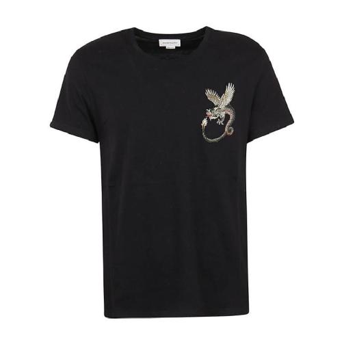 Alexander McQueen/亞歷山大麥昆 男士黑色棉質短袖T恤 609582QOX04
