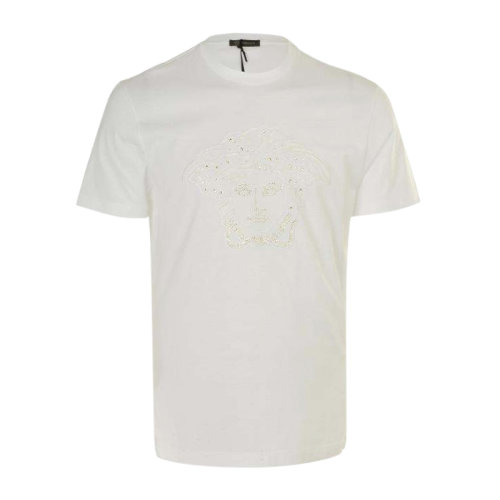 VERSACE/范思哲 男士米白色棉質(zhì)經(jīng)典美杜莎頭像印花裝飾圓領(lǐng)短袖上衣T恤 A706591952A001